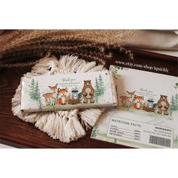 EDITABLE Woodland Candy Bar Wrapper Chocolate Bar Wrappers Woodland animals Baby shower favors Digital Download Printabl