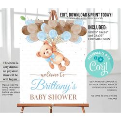 editable teddy bear baby shower welcome sign, bear themed baby shower welcome sign, printable baby shower party sign, ya