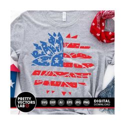 patriotic sunflower svg, 4th of july cut file, grunge svg, america svg dxf eps png, american flag flower svg, usa clipart, silhouette cricut
