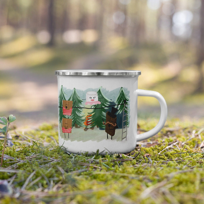 Camping mug Enamel Mug, campfire mug, tent camping mug, s’mores, camping for her - 2.jpg