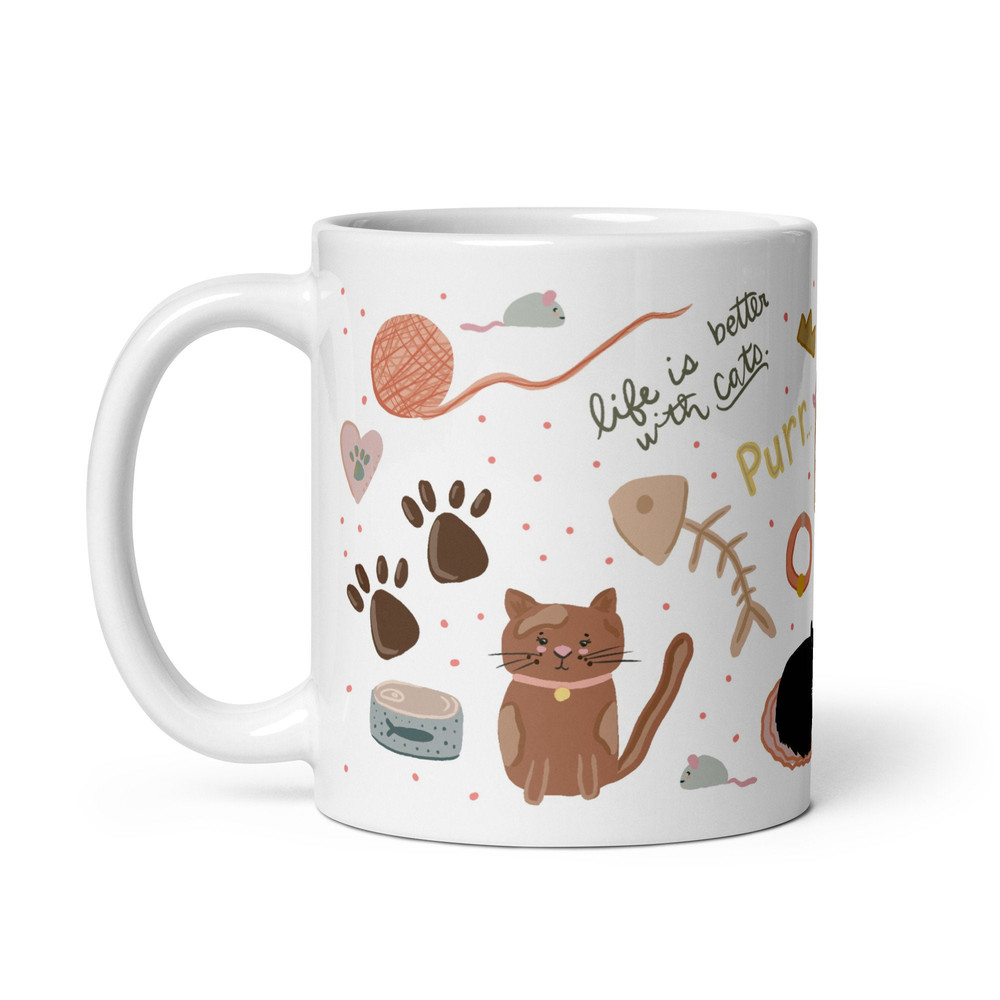 Cat mug, crazy cat mug, mug for cat lovers, kitty cat mug, gifts for cat mom, White glossy mug - 3.jpg