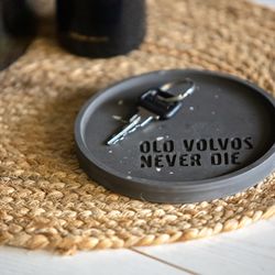 concrete black tray, old volvos never die, volvo trinket key, concrete decorative plate, concrete mold with slogan