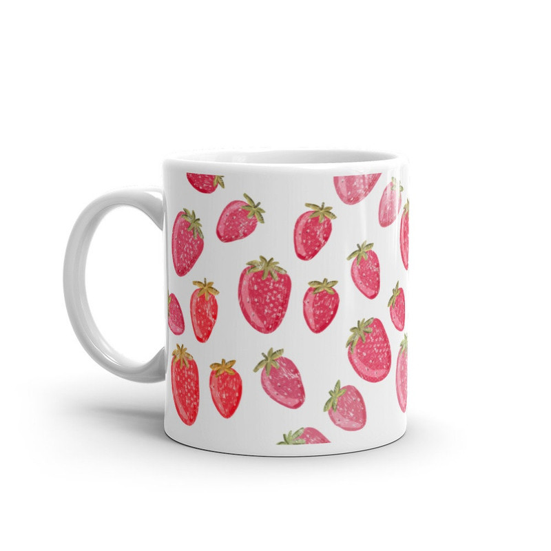 Strawberry mug, summer mug, fruit strawberry White mug, cute mugs for women - 2.jpg