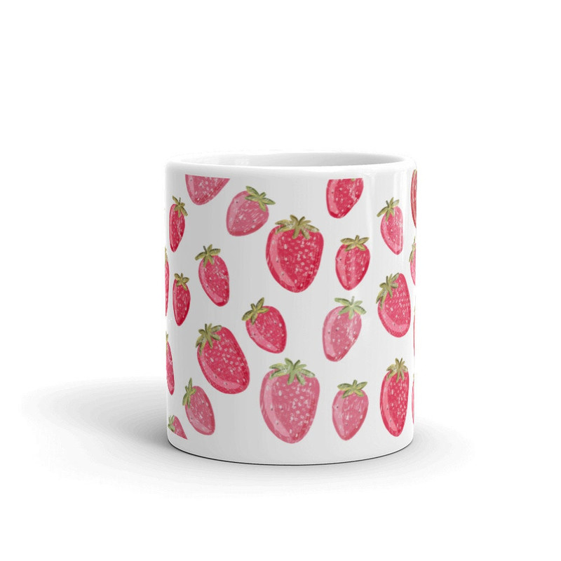 Strawberry mug, summer mug, fruit strawberry White mug, cute mugs for women - 3.jpg