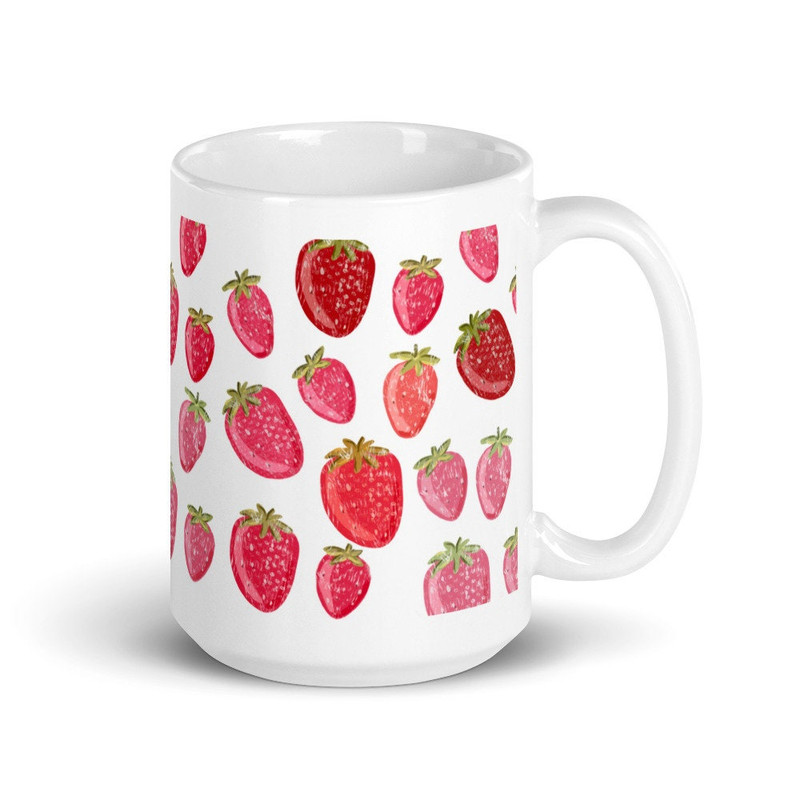 Strawberry mug, summer mug, fruit strawberry White mug, cute mugs for women - 4.jpg