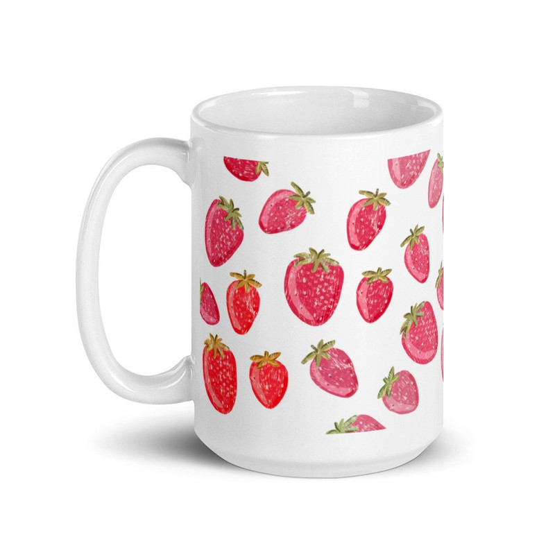 Strawberry mug, summer mug, fruit strawberry White mug, cute mugs for women - 5.jpg
