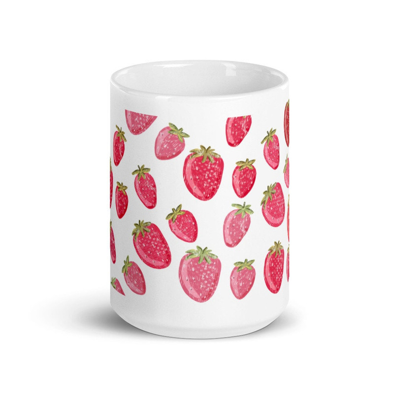 Strawberry mug, summer mug, fruit strawberry White mug, cute mugs for women - 6.jpg