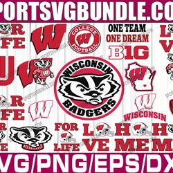 bundle 21 files wisconsin badgers football team svg, wisconsin badgers svg, n c a a teams svg, n c a a svg, png, dxf