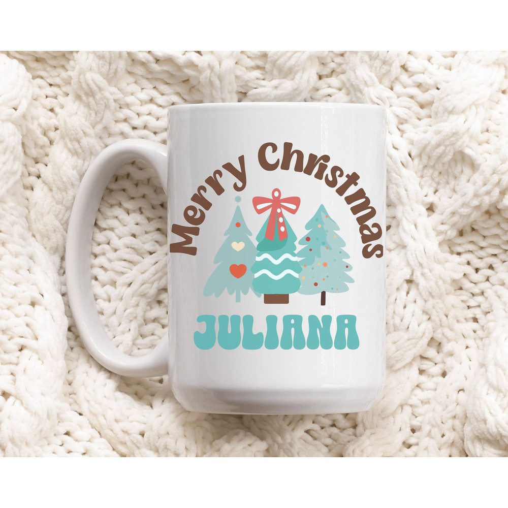 Personalized Christmas Tree mug, Customized Christmas Mug, Holiday Coffee Mug, Retro Kids Cocoa Mug, Stocking Stuffer, Secret Santa Gift - 1.jpg