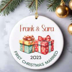 personalized first christmas married ornament, customized christmas gift for newly married couple, wedding keepsake