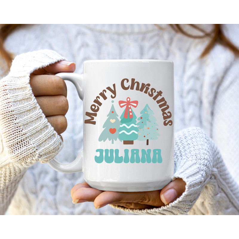Personalized Christmas Tree mug, Customized Christmas Mug, Holiday Coffee Mug, Retro Kids Cocoa Mug, Stocking Stuffer, Secret Santa Gift - 2.jpg
