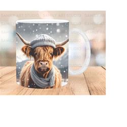 Highland Cow Christmas Mug Wrap, 11oz And 15oz Mug Template,Mug Sublimation Design, Mug Wrap Template - Digital Download
