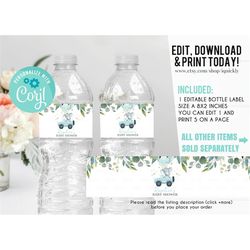 Editable Drive By Baby Shower Water Bottle Labels Elephant Drive Through Baby Shower Drive Thru Boy Birthday Decoration