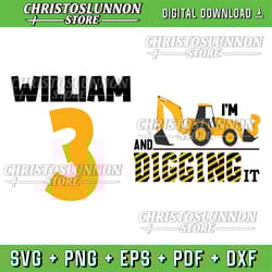 personalized name for birthday custom age three 3 years 3rd birthday construction png, boy 3 years old birthday png