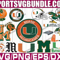 bundle 16 files miami hurricanes football team svg, miami hurricanes svg, n c a a teams svg, n c a a svg, png, dxf, eps