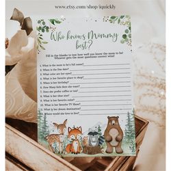 Woodland Baby Shower Games Who knows mommy best Gender Neutral Woodland creatures animals Theme Template Instant downloa