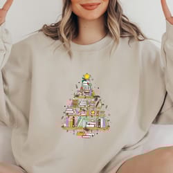 christmas book tree sweatshirt png and hoodie, christmas gift, book lover christmas gift, bookworm christmas sweatshirt