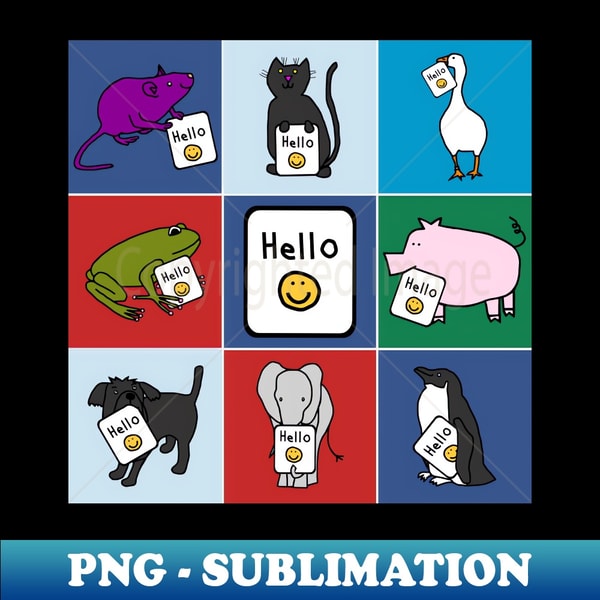 Hello Animals Cute Animals Say Hello - Trendy Sublimation Digital Download | Inspire ...