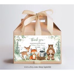 Editable Woodland Box Label Printables Woodland animals Baby shower Favors gift box labels Templates Printable Instant d