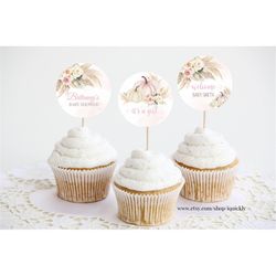 editable pumpkin baby shower cupcake toppers floral boho girl little pumpkin baby shower cake topper fall autumn instant