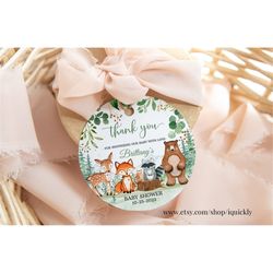 Woodland Baby Shower Favor tags EDITABLE, Gender Neutral, woodland animals Thank you tags, Gift tags Woodland Theme Inst