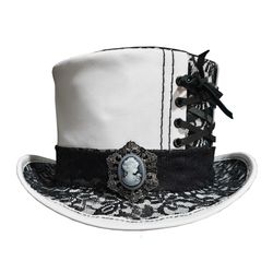 Steampunk Black Crusty Band White Leather Top Hat
