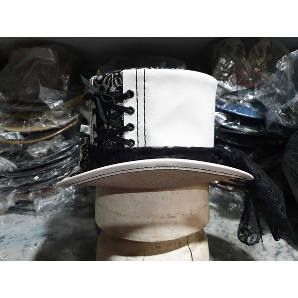 Steampunk Black Crusty Band White Leather Top Hat (6).jpg