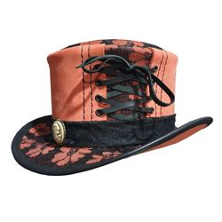 Steampunk Black Crusty Band Pink Leather Top Hat
