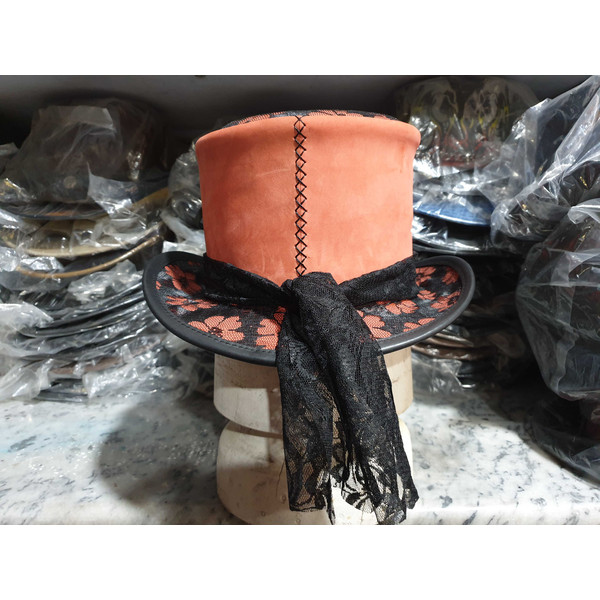 Steampunk Black Crusty Band Pink Leather Top Hat (9).jpg
