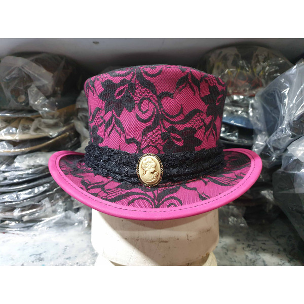 Steampunk Havisham Pink Leather Top Hat (3).jpg
