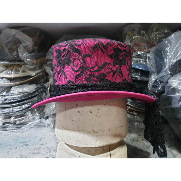 Steampunk Havisham Pink Leather Top Hat (4).jpg