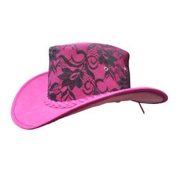 Pink Leather Western Cowgirl Hat