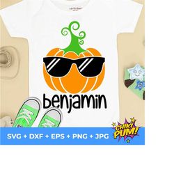 cool pumpkin svg, boy pumpkin with sunglasses svg, halloween boy svg, monogram pumpkin, kids thanksgiving, fall, halloween cut files