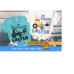 easter bunny tractor svg, easter svg, i'm digging easter, easter eggs, tractor svg, easter boys, svg files for cricut, silhouette