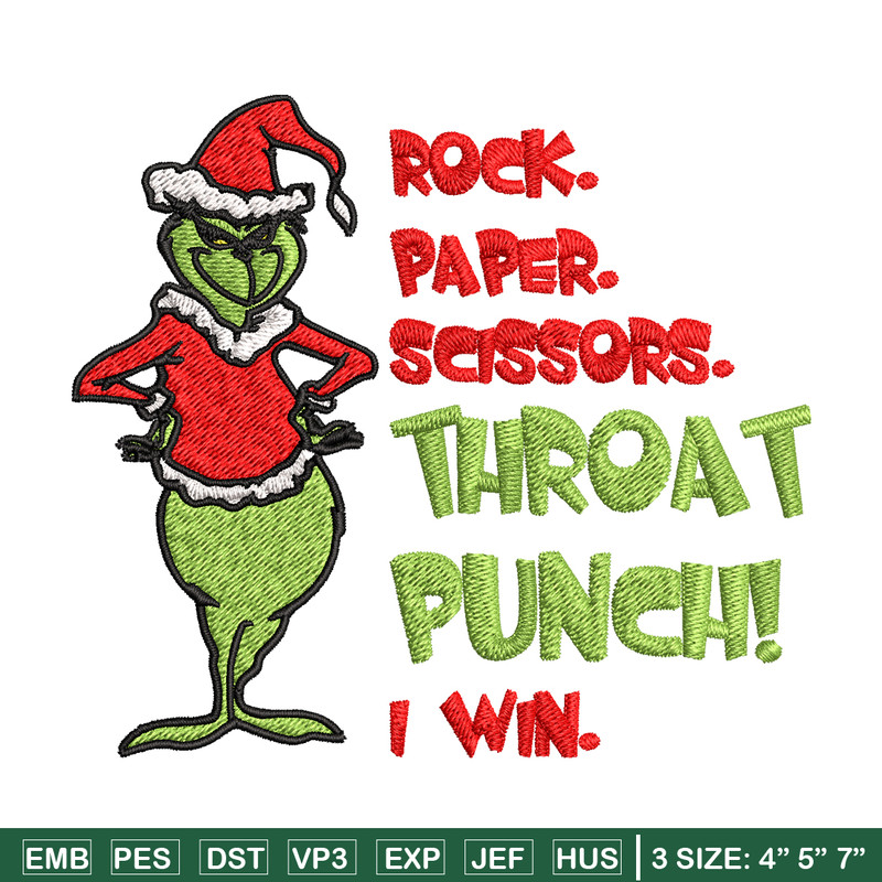 Rock Paper Scissors Throat Punch Grinch Embroidery design, Grinch Christmas Embroidery, Grinch design, Digital download.jpg