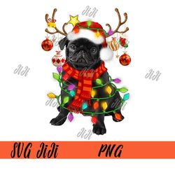 Pug Santa Christmas Tree PNG, Lights Xmas 2023 Pugmas Dog PNG, Dogmas PNG