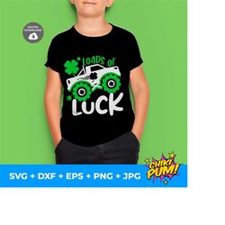 st patrick's day monster truck svg, loads of luck svg, shamrock truck svg, kids cut files, lucky clover svg