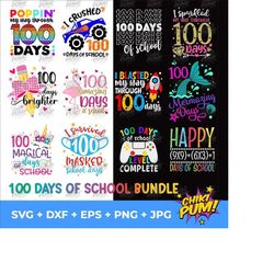 100 days of school bundle, 100 days of school svg, 100th day of school, unicorn, 100 days masked svg