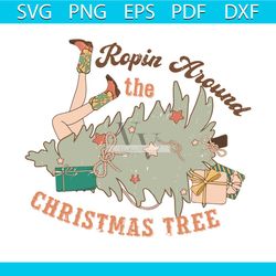 retro ropin around the christmas tree svg file for cricut