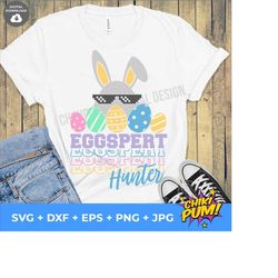 eggspert hunter svg, egg hunter svg, funny boy bunny easter svg, happy easter svg, digital download cut files for cricut