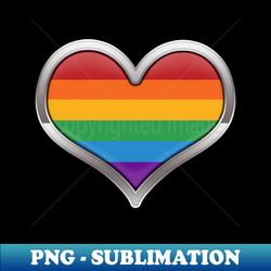 large lgbt rainbow pride flag colored heart with chrome frame - instant sublimation digital download - create with confidence