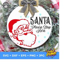 santa please stop here sign svg, christmas sign, father christmas, round door sign, santa stop here, santa sign