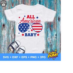 all american baby svg, boy 4th of july svg, funny 4th of july svg, july fourth, star spangled, kids patriotic svg file for cricut