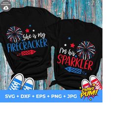 she is my firecracker svg, i'm his sparkler svg, 4th of july couples svg bundle, independence day, american couple shirt, files for cricut
