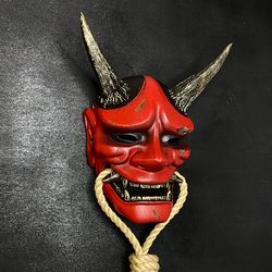 Damaged Red Hannya mask, Wall Decor, Japanese wall mask, Custom Hannya mask wear, Kabuki Mask, Red Oni mask