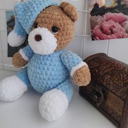 Bear in pajamas, bear toy, knitting toy bear, crochet teddy bear