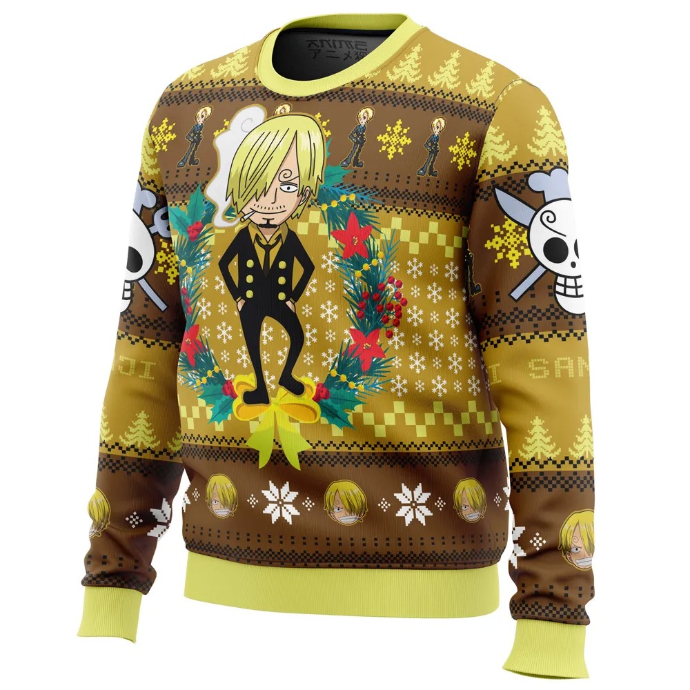 Christmas Sanji One Piece All Over Print Hoodie 3D Zip Hoodie 3D Ugly Christmas Sweater 3D Fleece Hoodie