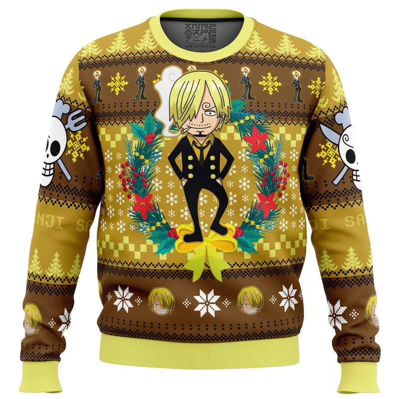 Christmas Sanji One Piece All Over Print Hoodie 3D Zip Hoodie 3D Ugly Christmas Sweater 3D Fleece Hoodie