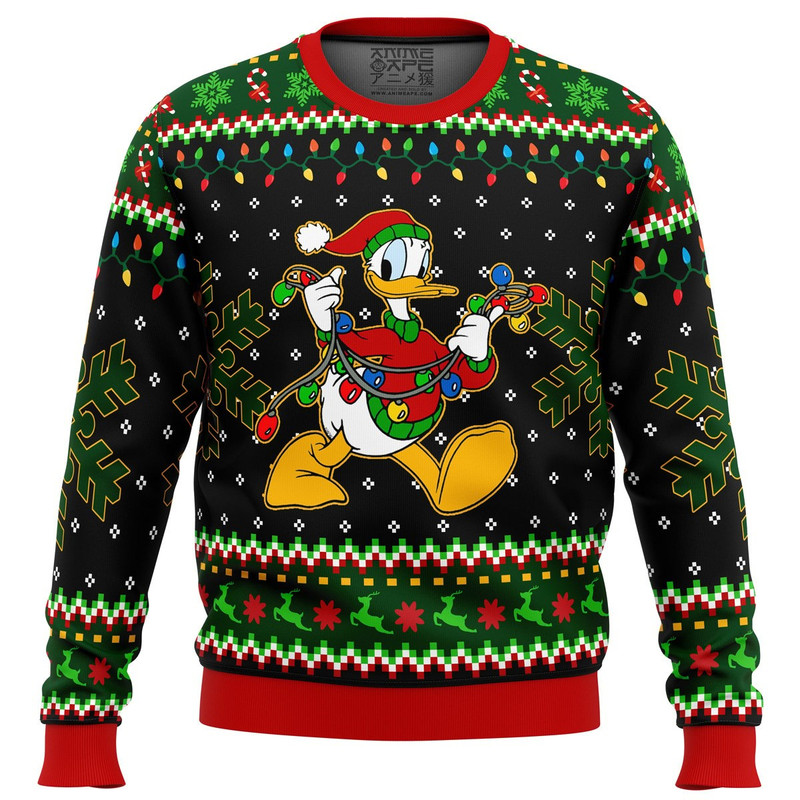 Donald Duck Christmas Lights All Over Print Hoodie 3D Zip Hoodie 3D Ugly Christmas Sweater 3D Fleece Hoodie