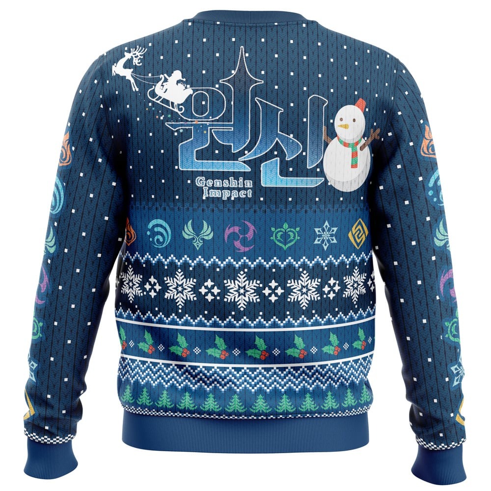 Happy Holidays Genshin Impact All Over Print Hoodie 3D Zip Hoodie 3D Ugly Christmas Sweater 3D Fleece Hoodie